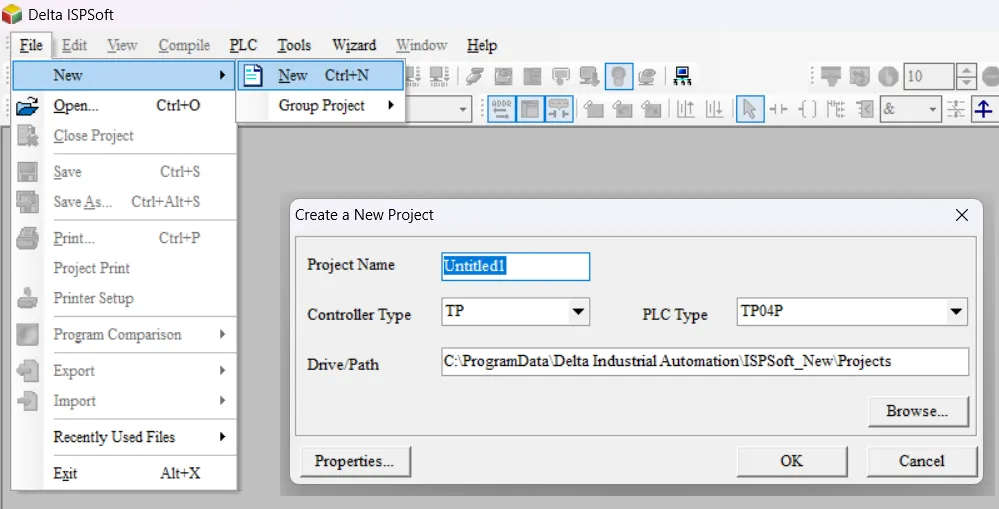 img/ispsoft first project/create a new project in delta ispsoft.webp